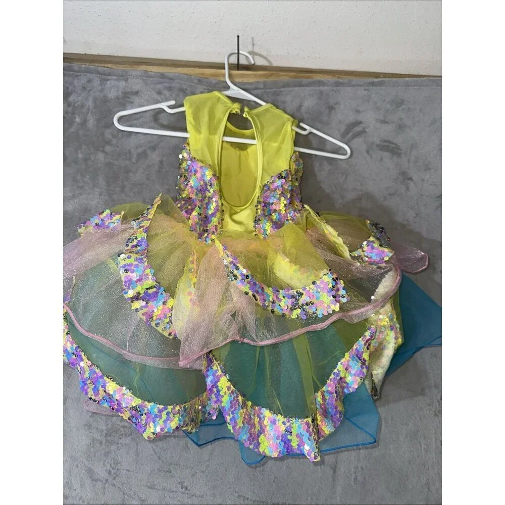 Revolution Dancewear Girls Size MC Sequin Tutu Costume Yellow Multicolor Recital